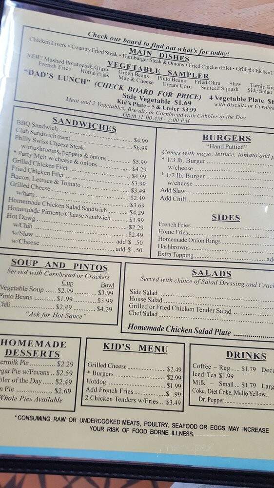 Dads II Bar & Grill LLC - Lavonia, GA menu_pic