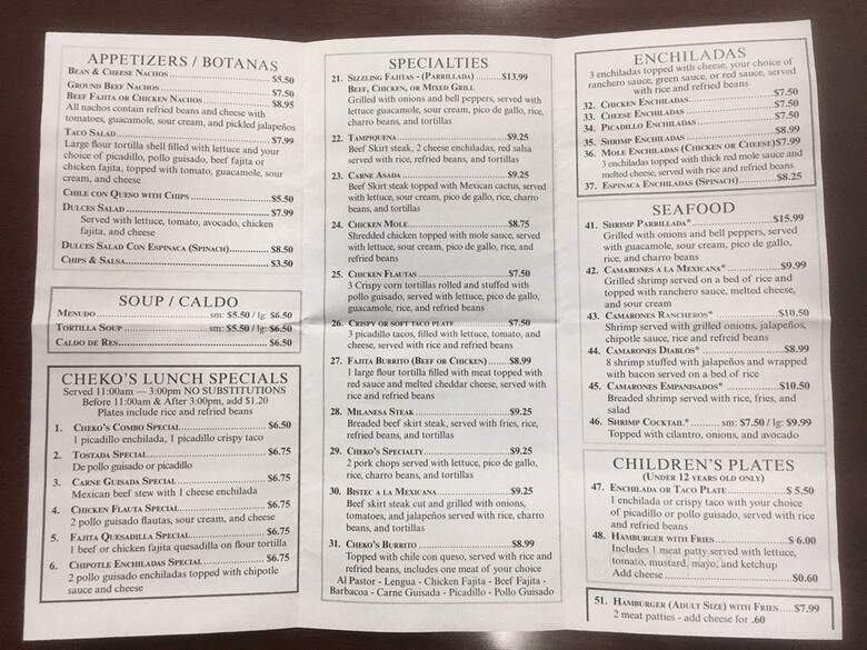 Cheko's Mexican Restaurant - Austin, TX menu_pic