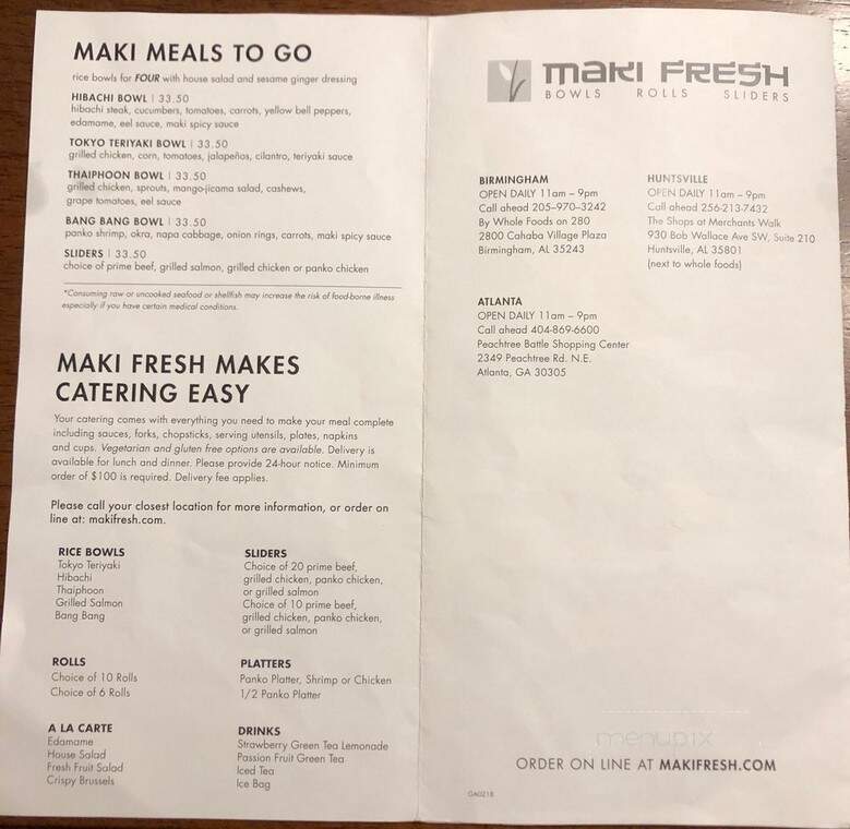 Maki Fresh - Birmingham, AL menu_pic