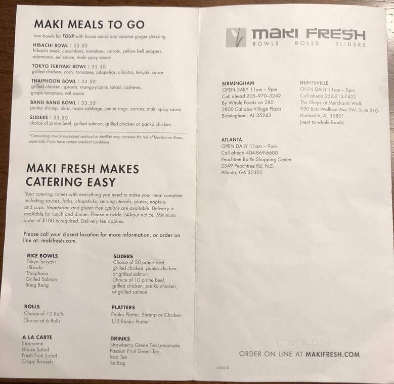 Maki Fresh - Birmingham, AL menu_pic