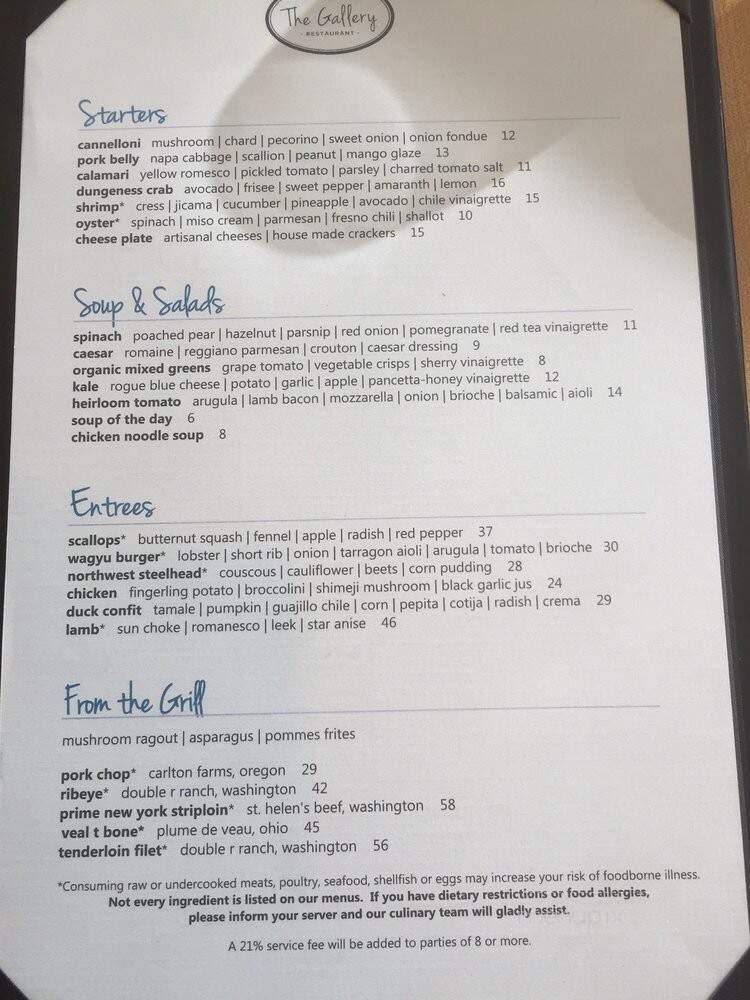 The Gallery - Bandon, OR menu_pic