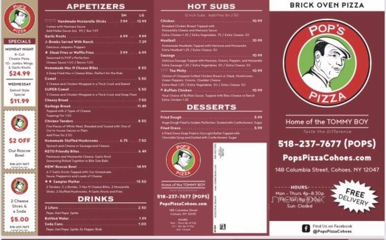 Pop's Pizza of Cohoes - Cohoes, NY menu_pic