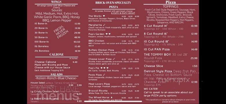 Pop's Pizza of Cohoes - Cohoes, NY menu_pic