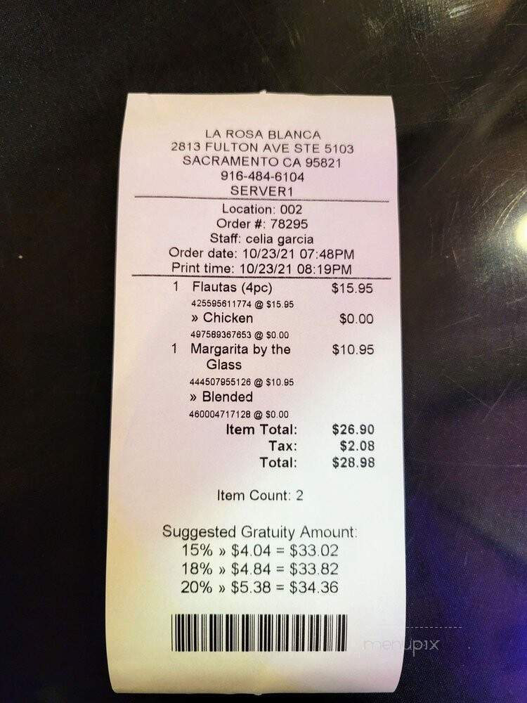 La Rosa Blanca - Sacramento, CA menu_pic