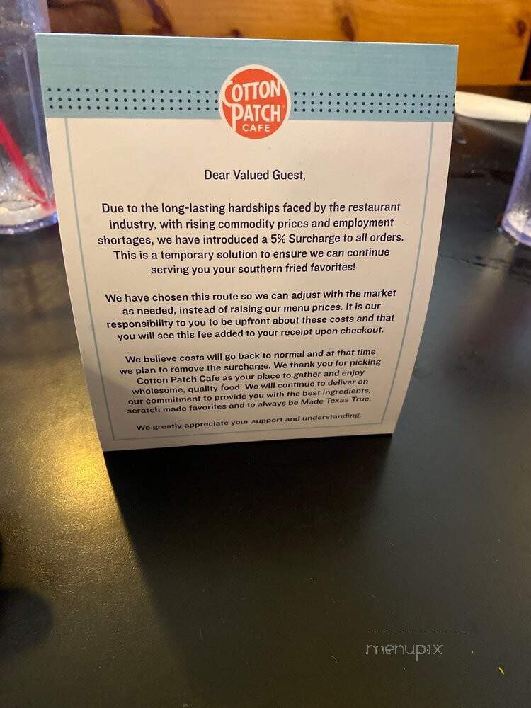 Cotton Patch Cafe - McKinney, TX menu_pic
