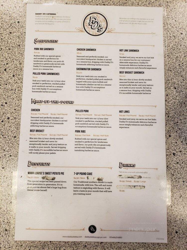 Daddy D's Southern Style BBQ - Vancouver, WA menu_pic