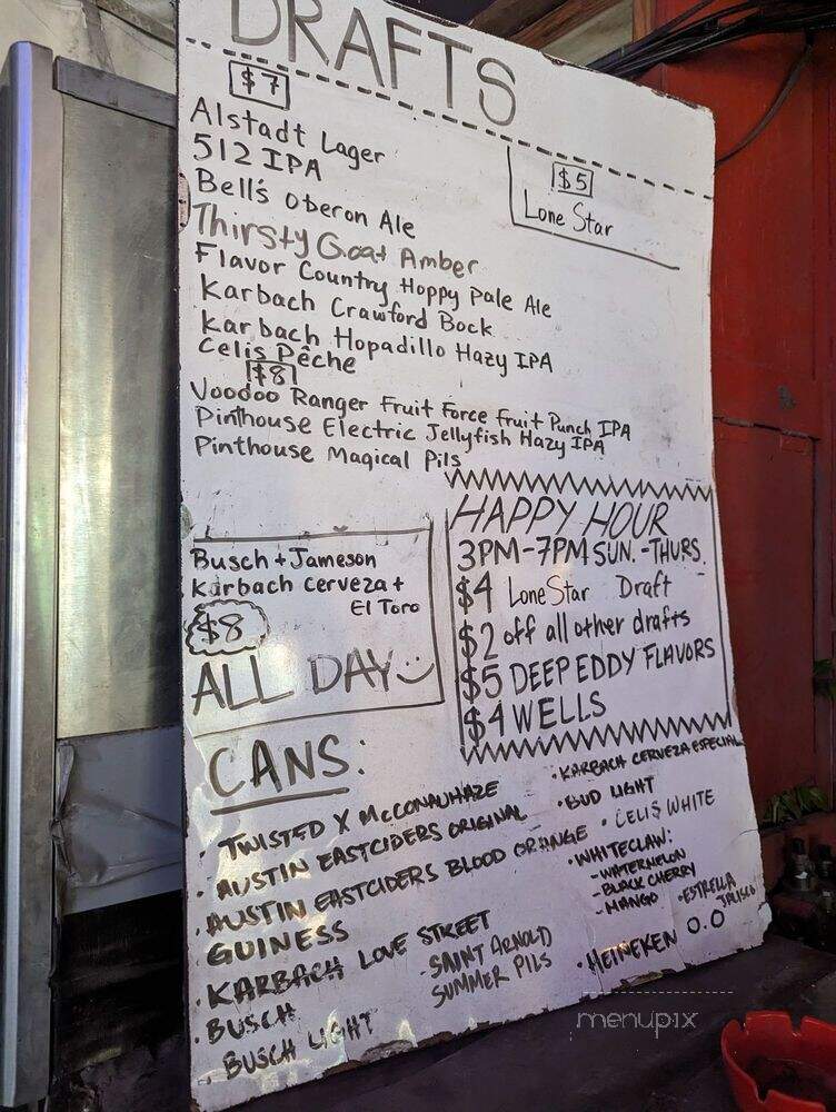 Tiniest Bar in Texas - Austin, TX menu_pic