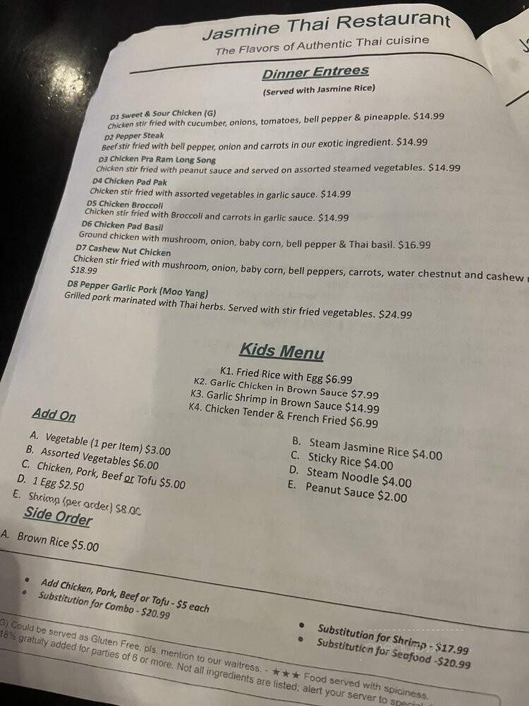 Jasmine Thai Restaurant - Destin, FL menu_pic