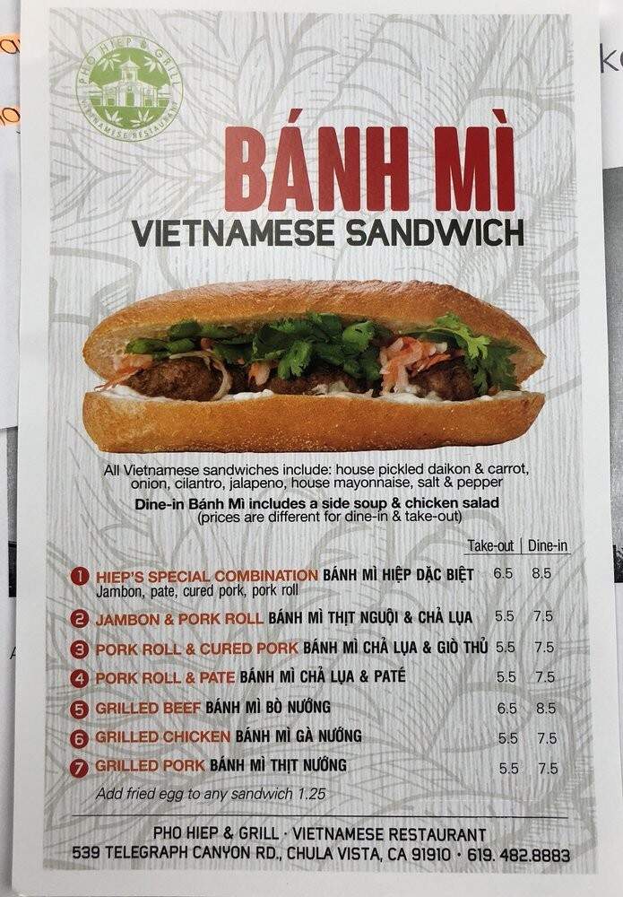 Pho Hiep & Grill 2 - Chula Vista, CA menu_pic