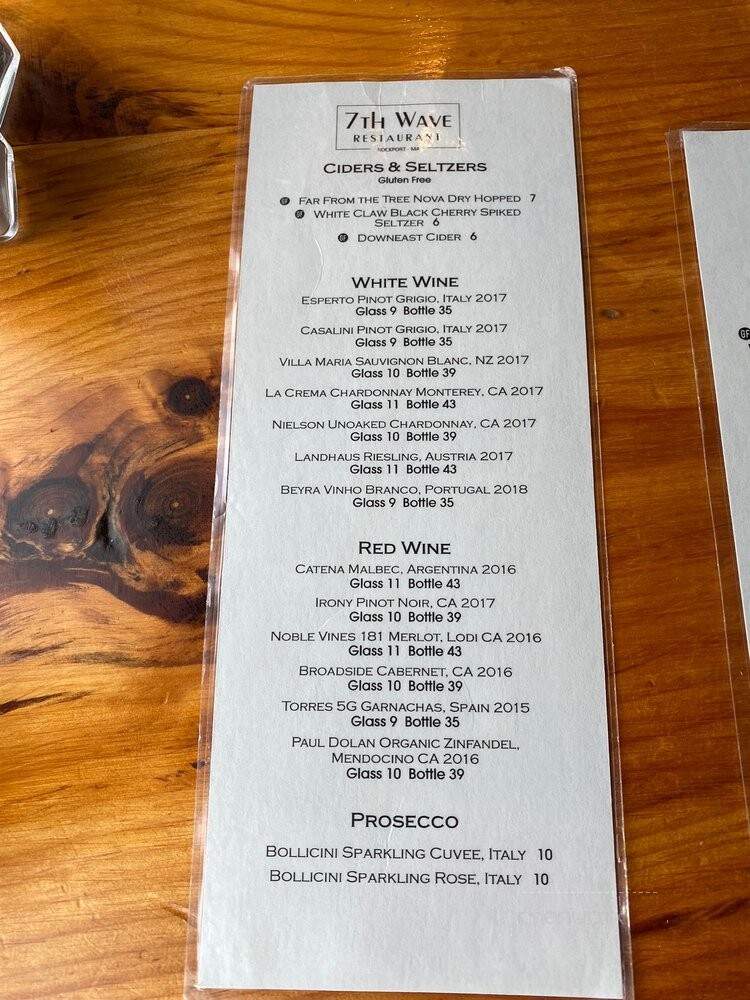7th Wave Restaurant - Rockport, MA menu_pic