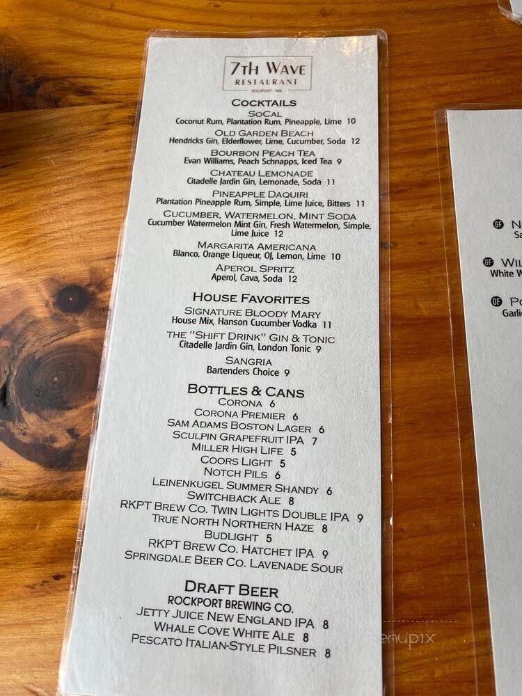 7th Wave Restaurant - Rockport, MA menu_pic
