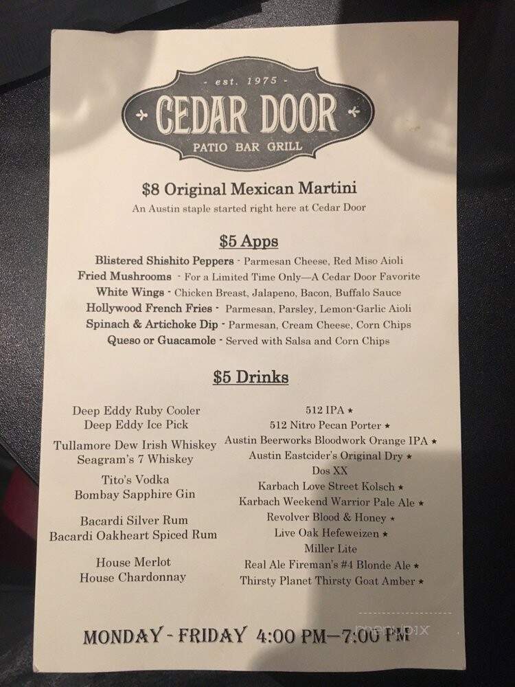 Cedar Door - Austin, TX menu_pic