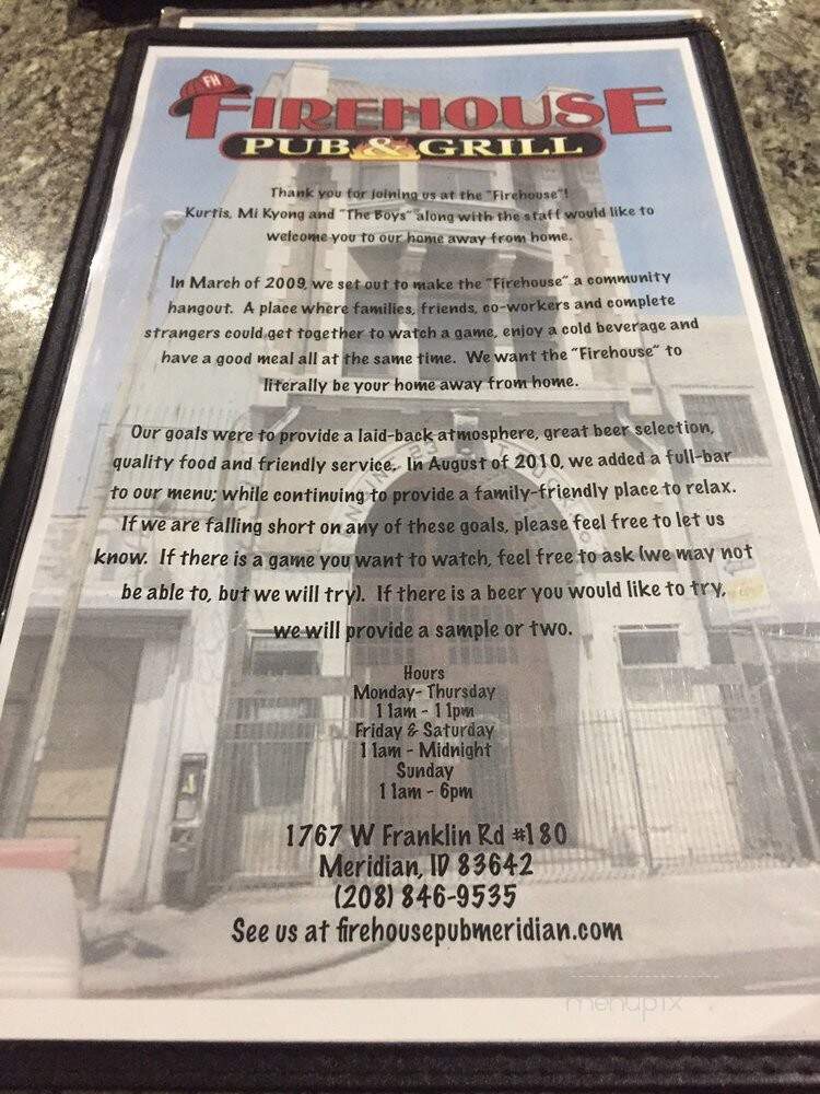 Firehouse Pub & Grill - Meridian, ID menu_pic