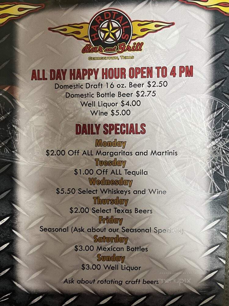 Hardtails Bar and Grill - Georgetown, TX menu_pic