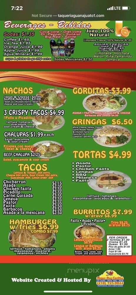Taqueria Guanajuato - San Antonio, TX menu_pic