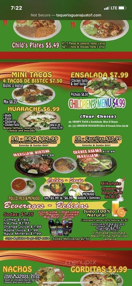Taqueria Guanajuato - San Antonio, TX menu_pic