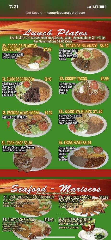 Taqueria Guanajuato - San Antonio, TX menu_pic