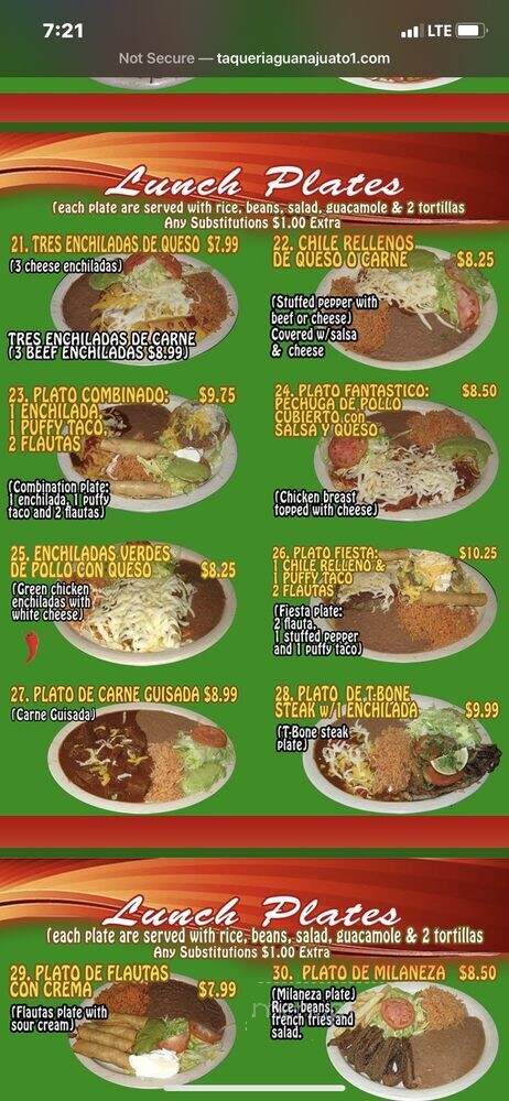 Taqueria Guanajuato - San Antonio, TX menu_pic