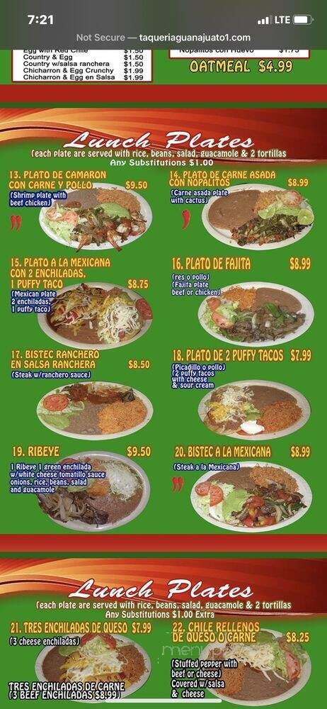 Taqueria Guanajuato - San Antonio, TX menu_pic