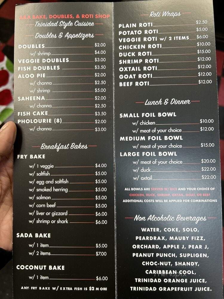 A & A Bake & Doubles Shop - Brooklyn, NY menu_pic