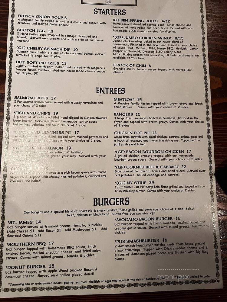 Maguire's Family and Friends Irish Pub - Senoia, GA menu_pic