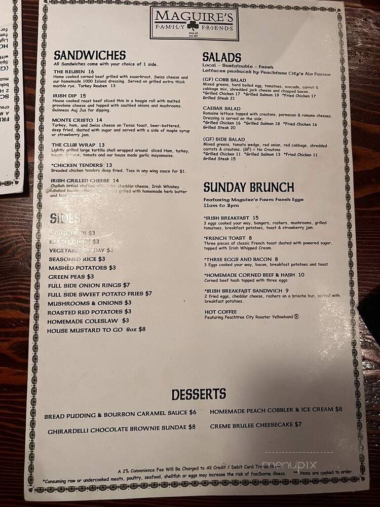 Maguire's Family and Friends Irish Pub - Senoia, GA menu_pic