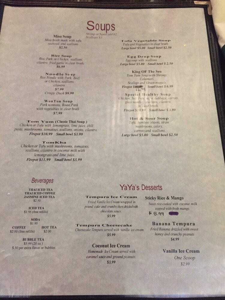 Yaya's Thai Restaurant & Sushi Bar - San Antonio, TX menu_pic