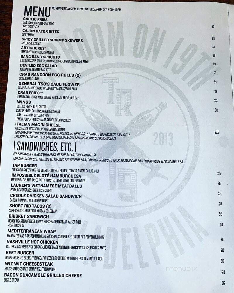 Tap Room on 19th - Philadelphia, PA menu_pic