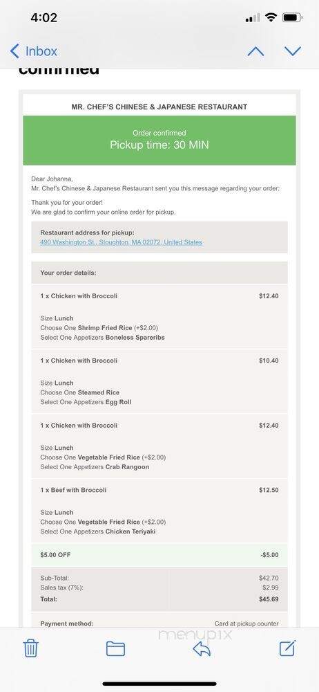 Mr Chefs - Stoughton, MA menu_pic