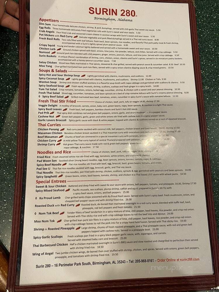 Surin 280 - Birmingham, AL menu_pic