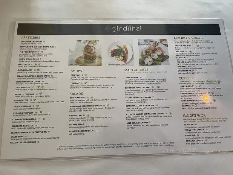 Gindi Thai - Sushi - Bar - Burbank, CA menu_pic