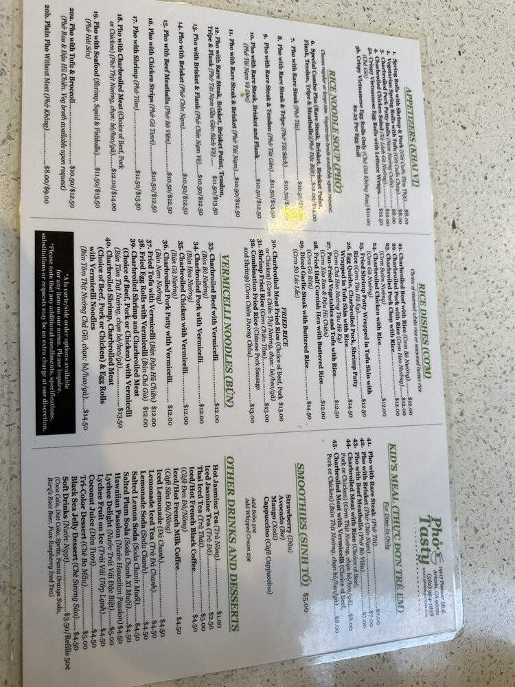 Pho Tasty - Artesia, CA menu_pic