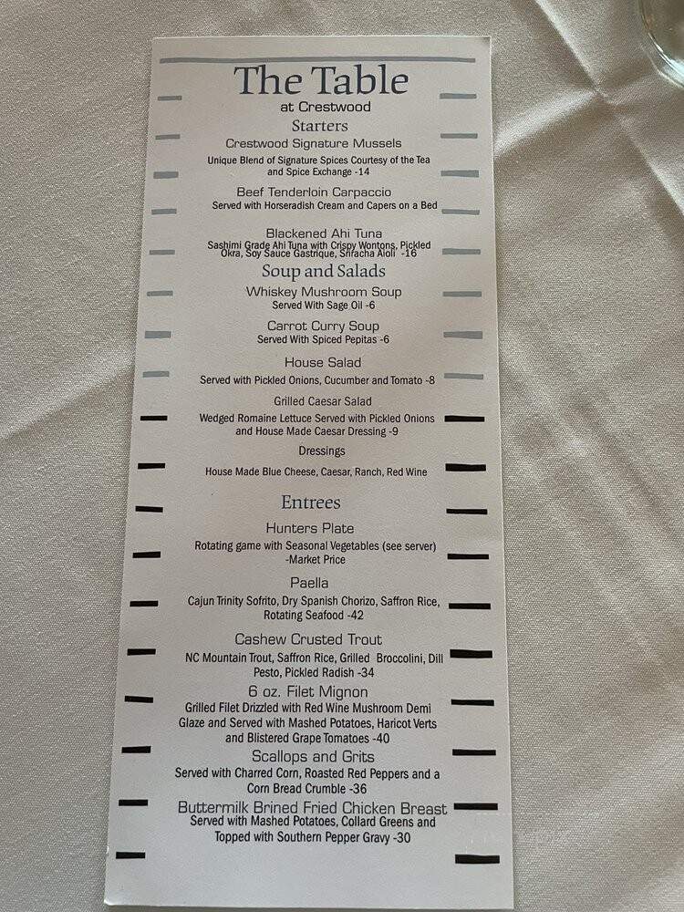 The Table at Crestwood - Boone, NC menu_pic