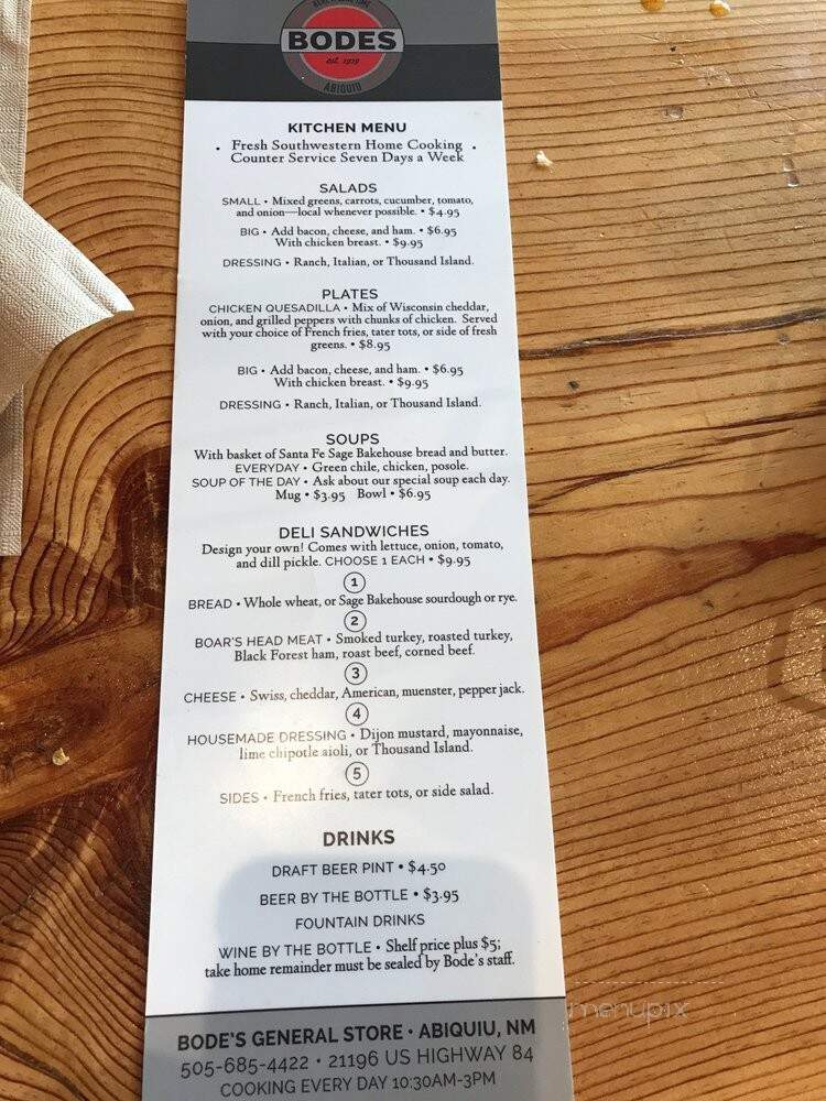 Bode's Cafe - Abiquiu, NM menu_pic
