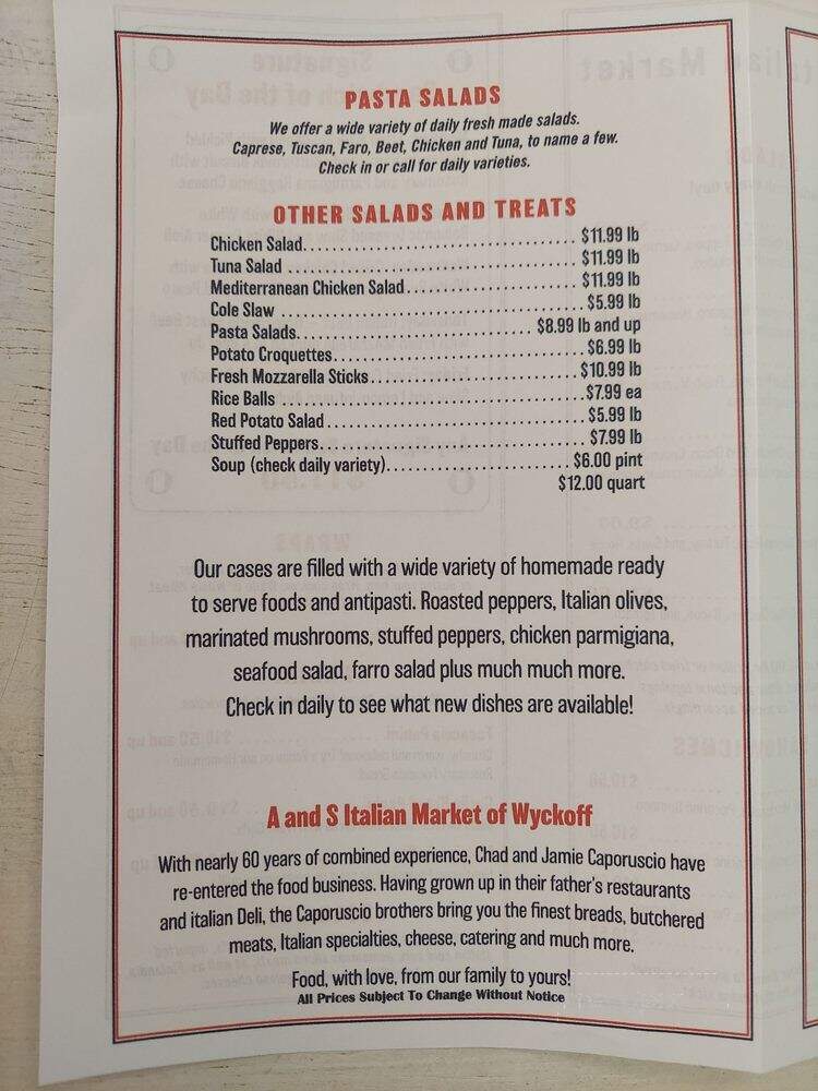 A & S Fine Foods Of Wyckoff - Wyckoff, NJ menu_pic