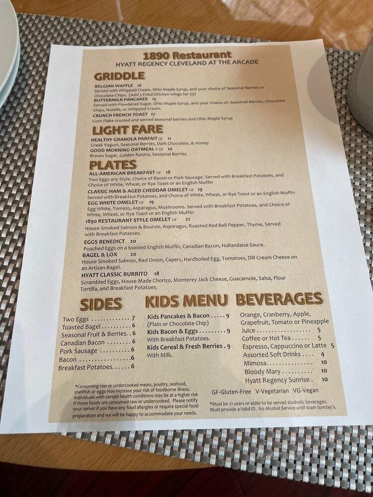 1890 Restaurant - Cleveland, OH menu_pic