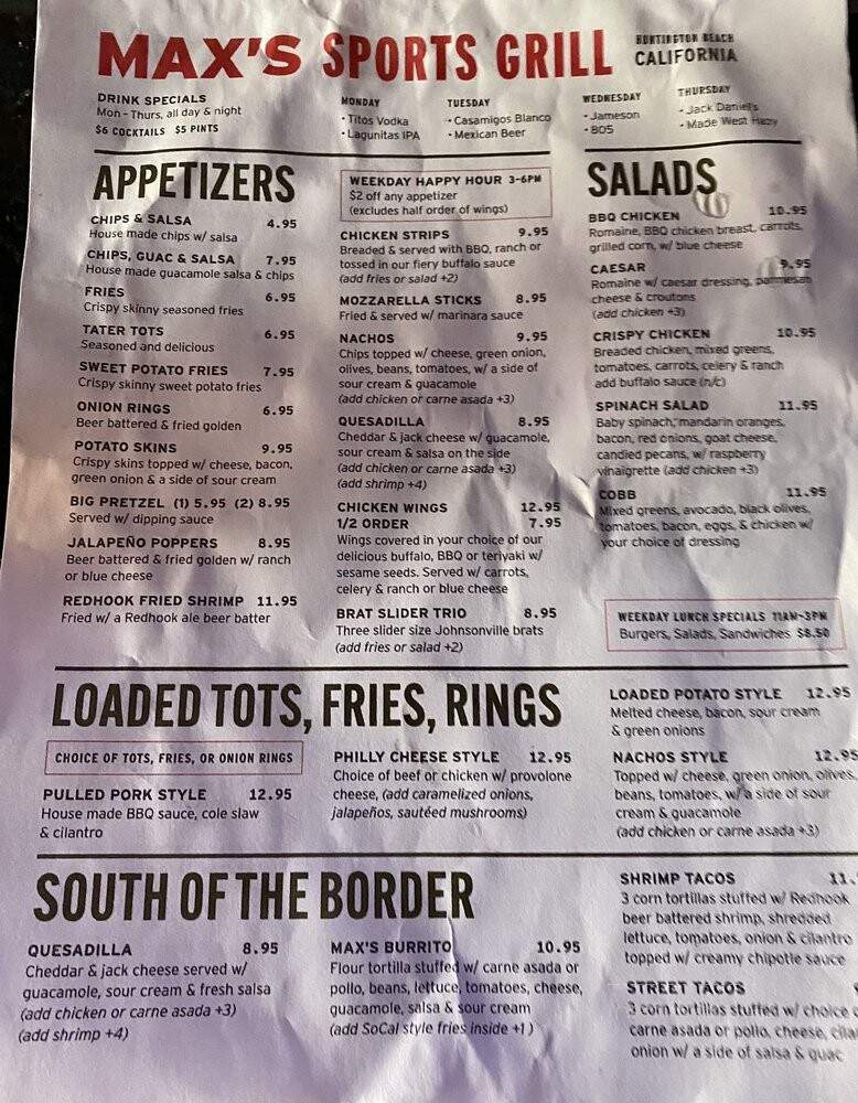 Max Bar & Grill - Huntington Beach, CA menu_pic