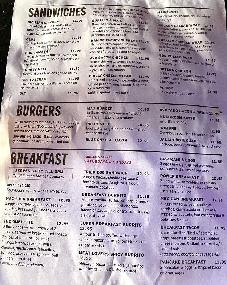 Max Bar & Grill - Huntington Beach, CA menu_pic