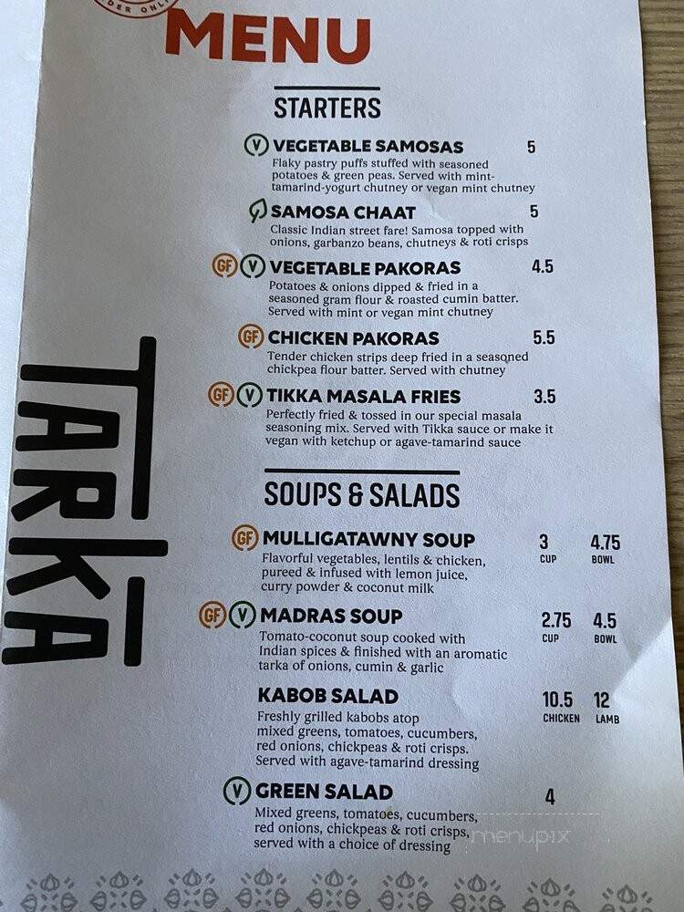 Tarka Indian Kitchen - Austin, TX menu_pic