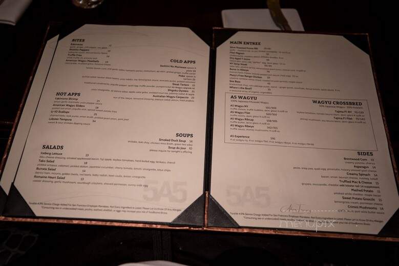 5A5 Steak Lounge - San Francisco, CA menu_pic