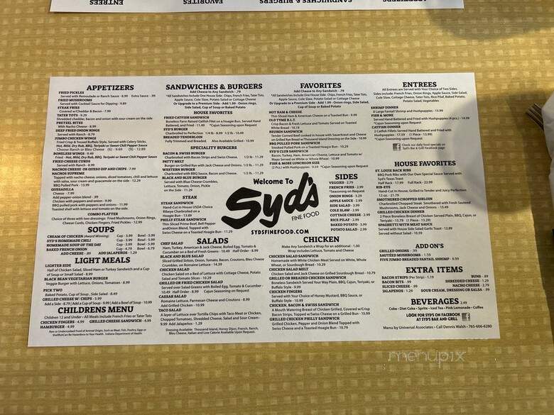 Syd's - Noblesville, IN menu_pic