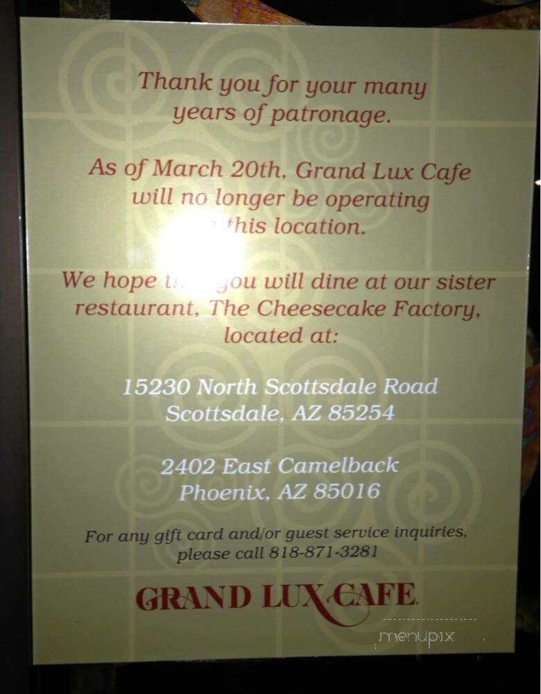 Grand Lux Cafe - Scottsdale, AZ menu_pic