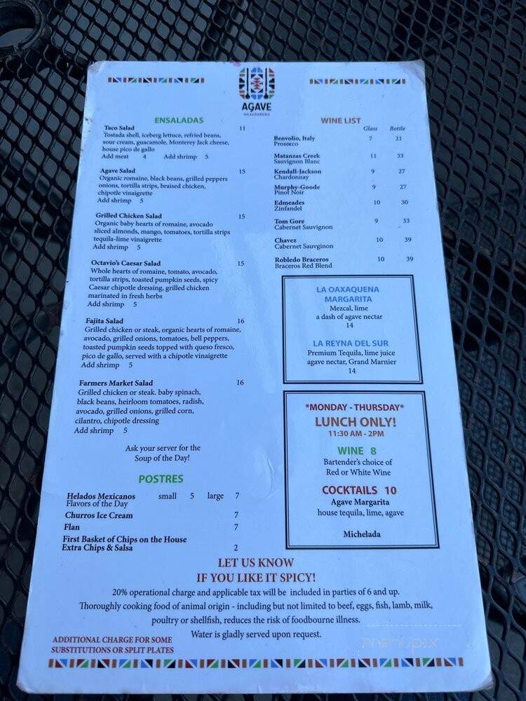 Agave Mexican Restaurant - Healdsburg, CA menu_pic