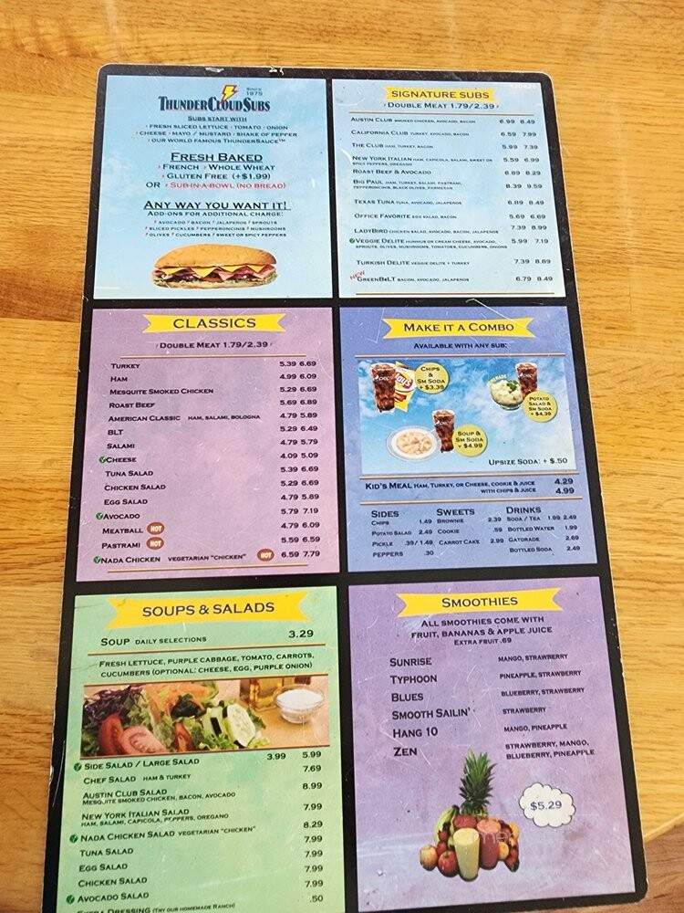 Thundercloud Subs - Austin, TX menu_pic