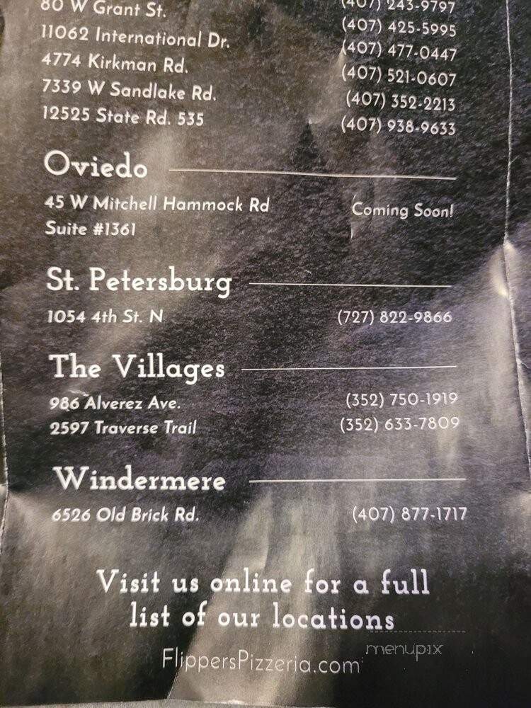 Flippers Pizzeria - Orlando, FL menu_pic