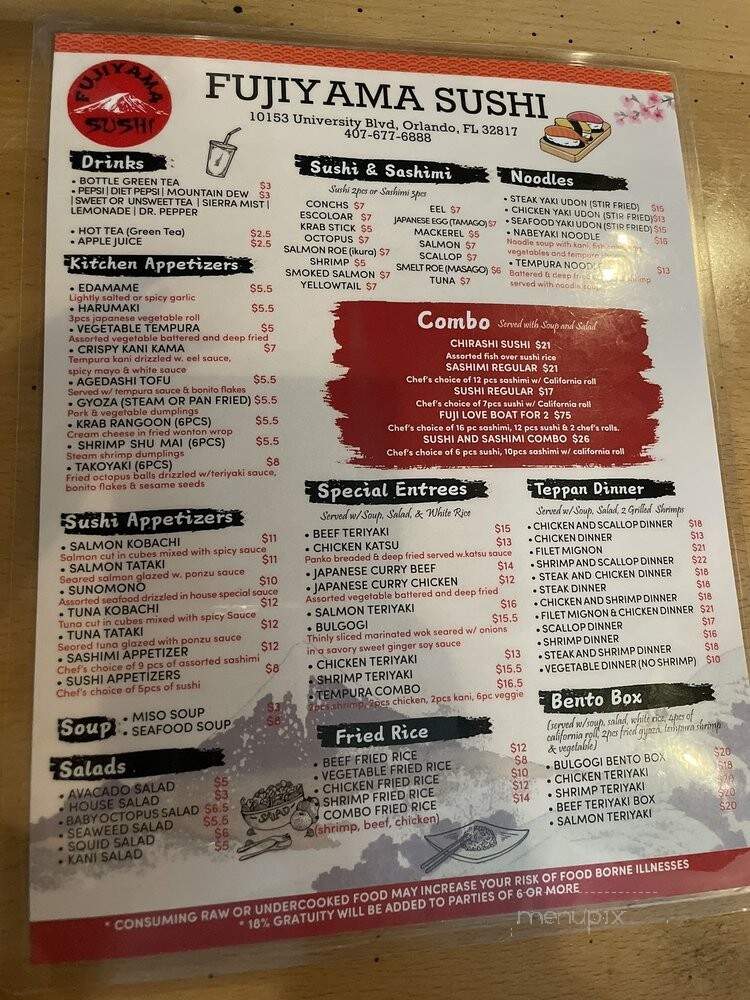 Fuji Yama Sushi - Orlando, FL menu_pic