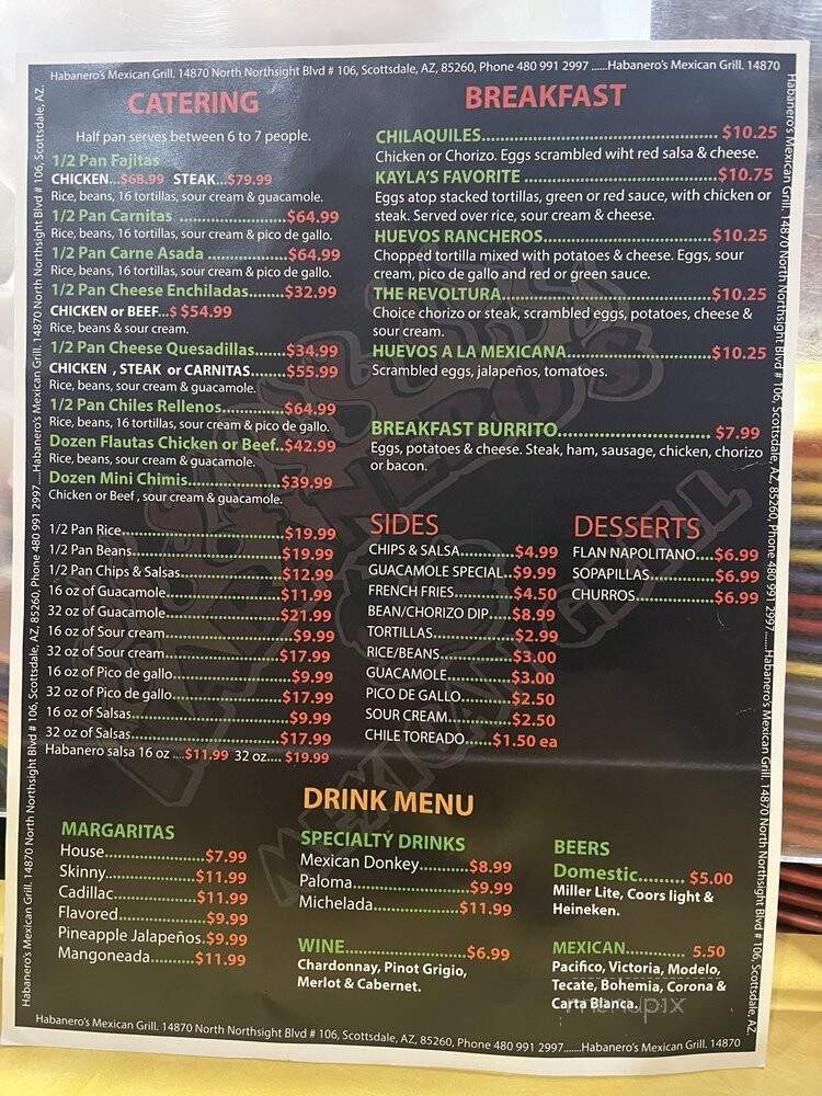 Habanero's Mexican Grill - Scottsdale, AZ menu_pic
