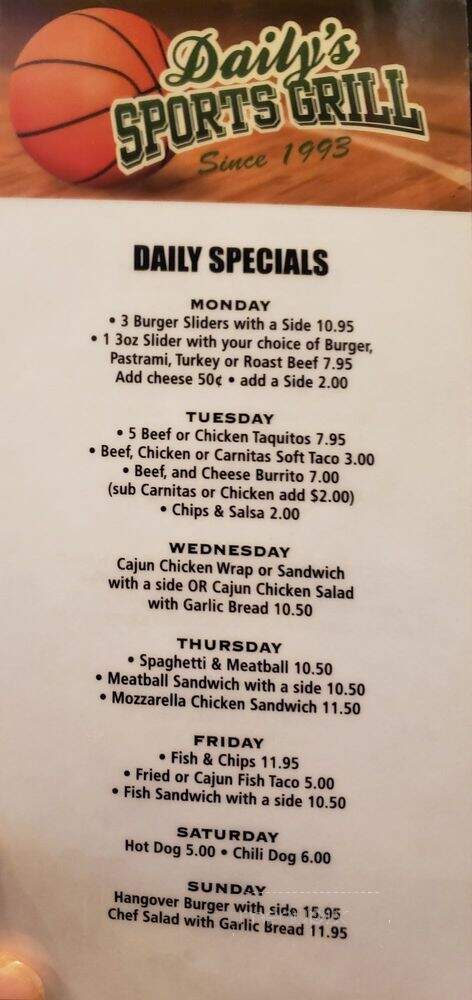Daily's Sports Grill - Rancho Santa Margarita, CA menu_pic