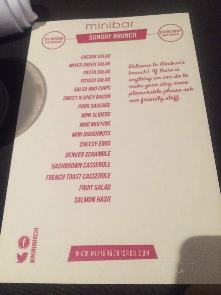 Minibar: Ultra Lounge & Cafe - Chicago, IL menu_pic