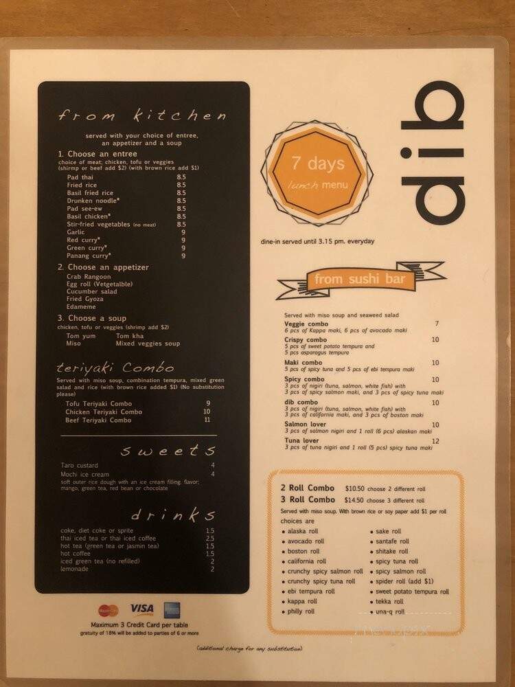 Dib Sushi Bar and Thai Cuisine - Chicago, IL menu_pic